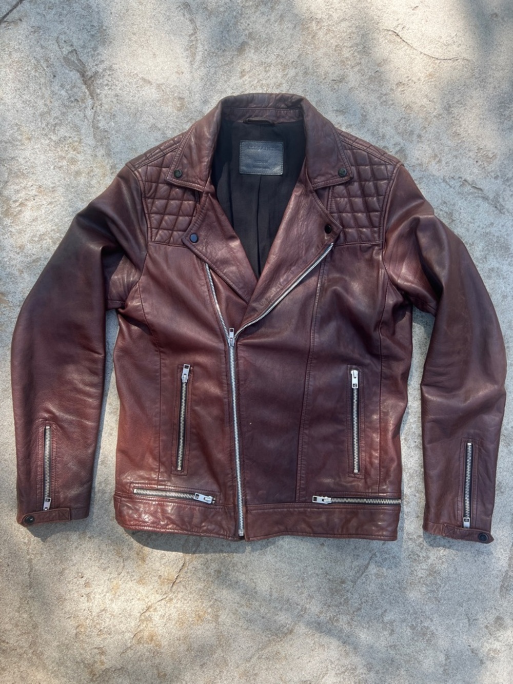 All Saints Brown Quilted Leather Biker Jacket